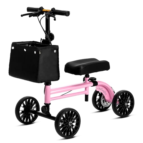 VitaSophy Knee Scooter with Disc Brake, Steerable Knee Walker for Adults,Foldable Rover Scooter for Broken Foot Injured Leg Crutch,Pink