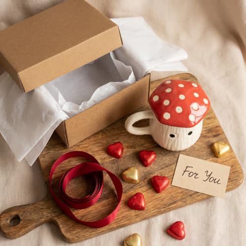 Image of Red Mushroom Ceramic Mugs with Lid Set of 2 | 300ml Coffee Tea Cups Polka Dot | Microwave Dishwasher Safe | Valentine Couple Gift | Home Decor Kitchen Dining Handmade India