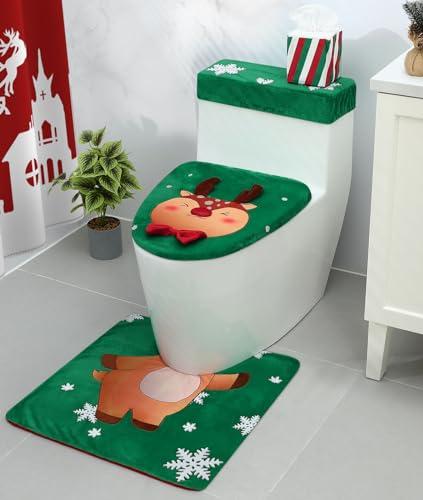 Luxspire WC Deckelbezug Set, 4 Stück Badematte Set Badteppich Set Badezimmer Toilettensitzbezug...