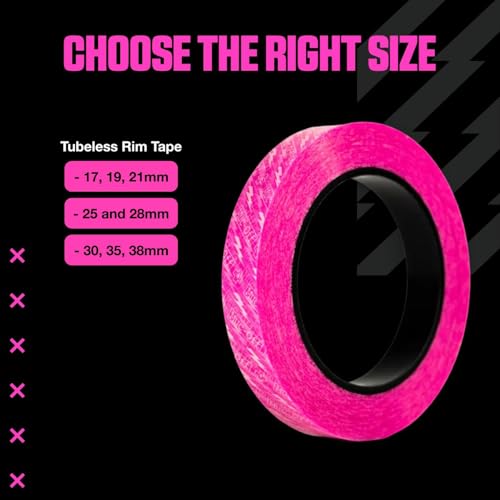 Muc-Off Tubeless Rim Tape, 25mm - Pressure-Sensitive Adhesive Rim Tape for Tubeless Bike Tyre Setups - 10 Metre Roll with 4 Seal Patches