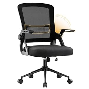 naspaluro Ergonomic Office Chair, Height Adjustable Executive Work Computer Desk Chairs with Padded Seat Cushion, Swivel Mesh Chair with 90° Flip-up Armrest & Lumbar Support for Home/Office-black