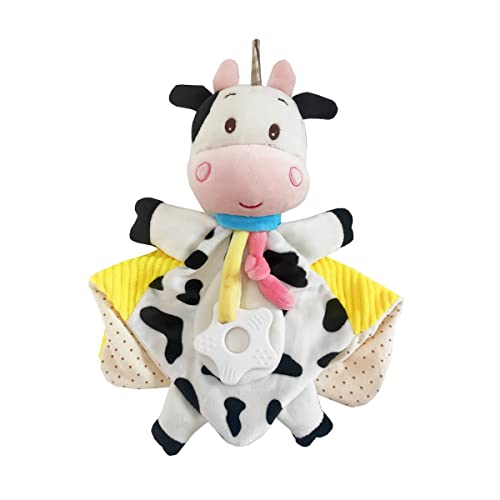 Image of FOMAISELF Cow Little Security Blanket for Baby, Soft Comfort Blanket with Bell, Cute Stuffed Animal Blanket for Baby Gift One size