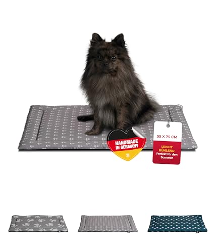 HS-Hundebett® Sommerdecke Baumwolle mit Füllung S (55x75 cm) – Gepolsterte Hundedecke für den Sommer – Wend- & Waschbar – Leichte Hunde Sommerdecke – Anker Grau, Made in DE