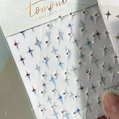 5D Nail Art Sticker Embossed Shiny Star Decal Stick Tip With Diamond For Salon Diy Acrylic Nails Design 3Sheets (White Moon Star) #TOP5