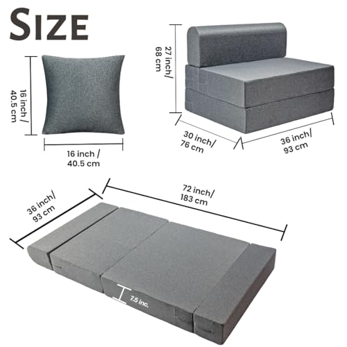 Image of Amazon Brand - Solimo 2 Seater Sofa Cum Bed 6x3 Feet with 2 Cushions, 3 in 1 Convertible Sofa Lounger, Portable Foldable Foam Mattress with Washable Cover for Living Room Bedroom - Grey