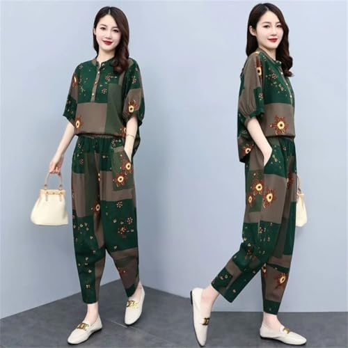 Women's Middle-Aged Mothers Sports Set Korean Loose Short Sleeves And Pants Female Two Piece Set4