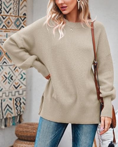 Image of Imily Bela Womens Oversized Tunic Sweaters Fall Slouchy Long Sleeve Ribbed Knit Side Slit Pullover Jumper