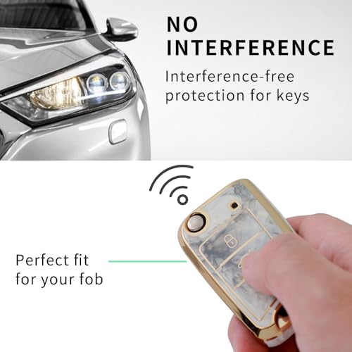 Image of Keyzone TPU car Key Cover Compatible for Skoda Slavia, Kodiaq, Kushaq, Karoq, Octavia 3 Button flip Key (Marble)