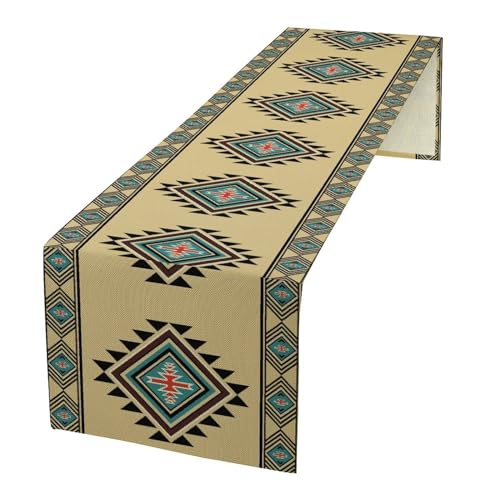 Image of Aztec Table Runner Rustic Country Colorful Aztec Tribal Geometric Shape Ethnic Southwest Runner for Table Home Decor for Kitchen Table Dining Coffee Table 13x120 inch