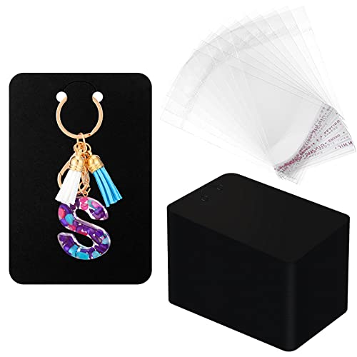 320 Pcs Keychain Display Cards Self Sealing Bags 2.3 x 3.5 Inch Jewelry Cards for Selling Small Business Necklace Packaging (Black)