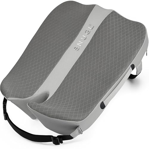 SNUGL Cojín de Asiento de Espuma Viscoelástica – Cojín Ortopédico para Aliviar el Dolor de Ciática y Cóccix | Ideal para Coche, Oficina o Gaming | Hipoalergénico, Funda Lavable a Máquina (Gris Malla)