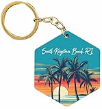 R and R Imports South Kingstown Beach Rhode Island Souvenir Hexagon Wooden Keychain Watercolor Beach Design 2-Pack