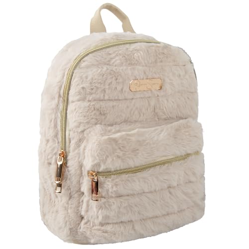 Jessica Simpson - Sac à dos en peluche mini pour femme - Moka Latte - Sac à dos polyvalent pour le travail, l'université, les déplacements et les voyages