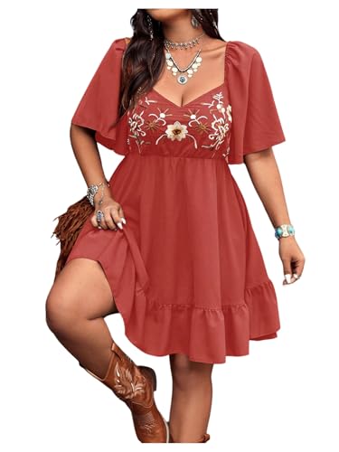 Image of Verdusa Women's Plus Size Western Boho Floral Dress Cowgirl Country Concert Vacation Outfits Flowy Summer Dresses