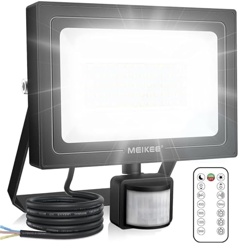 MEIKEE Security Lights with Motion Sensor 25W 3 Working Modes Stepless Brightness 2000 Lumen Adjustable 12m PIR Detection IP66 Waterproof Perfect for Garage Garden Forecourt with Remote Control