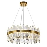 WABON Modern Crystal Chandelier, Luxury LED Gold Chandelier Plated Crystal Hanging Ceiling Light Fix