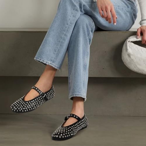 MICIFA Rhinestone Ballet Flats for Women, Crystals Ballerina Shoes Buckle Strap Mary Jane Flats Round Toe Casual Dress Shoes2