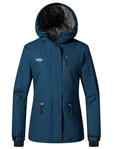 Wantdo Women's Waterproof Ski Jacket Cotton Padded Winter Raincoat Blue Black S