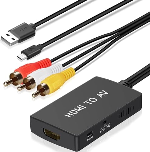 Uzifhdhi HDMI to RCA Converter with HDMI Cable HDMI to Composite AV CVBS Converter support Sky/DVD/Wii/PS2/N64 on TV