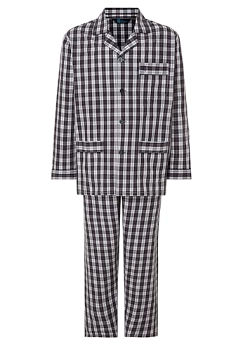 El Búho Nocturno Mens Pajama Set Long Sleeve Cotton Woven Poplin Checkered Pajama Set for Men, 100% Cotton, Red 2990, L