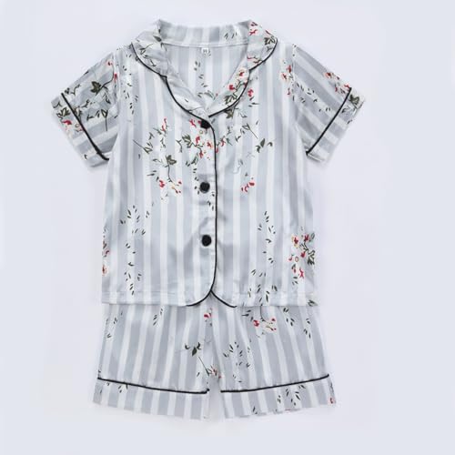 Girls Boys Satin 𝐏a𝐣ama Set Short Sleeve Button Down Shirts and Shorts 𝗦ilk 𝐏ajamas Cartoon Loung𝐞wear Sl𝐞epwear3