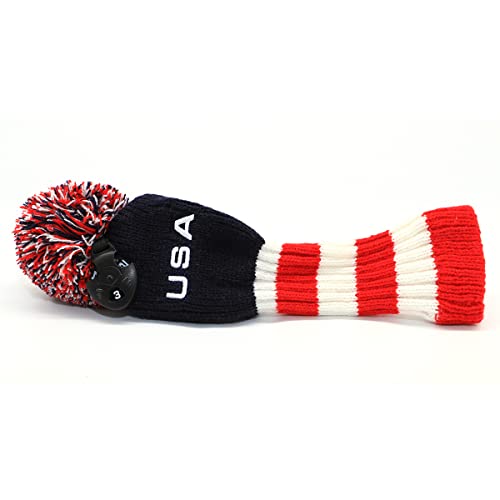 Golf Hybrid Head Covers Knit Knitted Long Neck Pom Pom Usa Rescue Hybrids Utility Ut Club Headcover Fits Fairway Woods Wood Also With Adjustable Number Tag Exchangeable For Taylormade Cobra Titleist #TOP5
