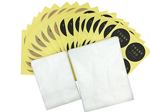 Yunko White Dots Self Adhesive Plastic Cookie Bags For Gift Giving 200 Bags with 200 Thank You Labels (3.94x3.94+1.18 Inch) - Thumbnail 3