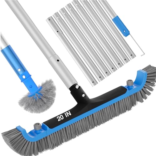 2 in 1 Pool Brush with Poles 10ft - 20'' Heavy Duty Swimming Pool Brush & Multifunctional Brush Head, 9ft Aluminum Poles, Cleaning Inground & Above Ground Pools by TidyMister - Used condition - US$37.61
