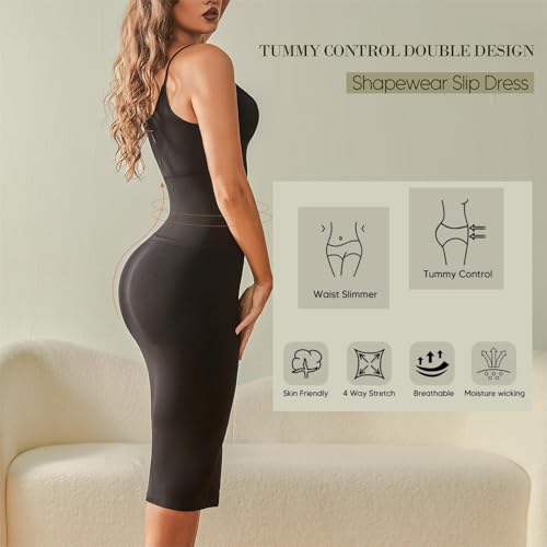 Women Summer Bodycon Dress for Women Sleeveless Casual Party Tummy Control Shapewear Slip Dress Midi Body Shaper4