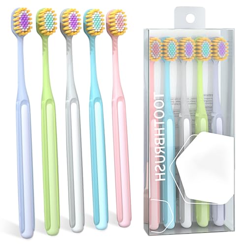 Cepillos de dientes de limpieza profunda para adultos encías sensibles; cepillos de dientes extrasuaves, tamaño regular, cepillo de dientes ultra suave (5)