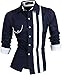 jeansian Men's Slim Long Sleeves Fashion Shirts Dress Shirts Tops Z021 Navy M