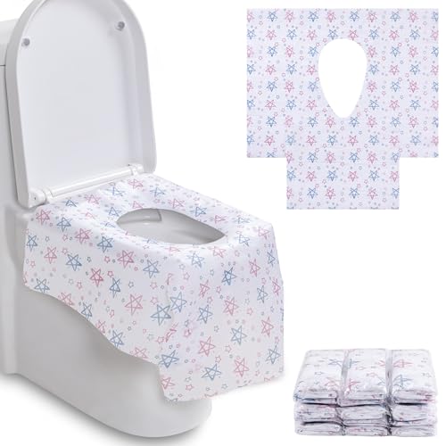 30 Pack Large Size Disposable Toilet Seat Covers Hygienic Waterproof PE Potty Seat Cover Portable Non-Slip Toilet Covers Travel Packed for Toddler Kids Adults Pregnant Women Use in Public Toilets