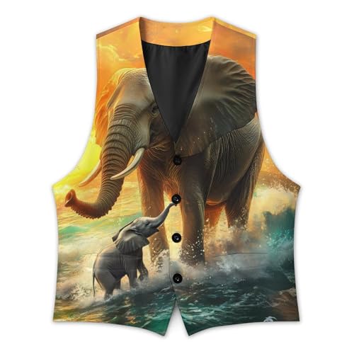 Colorful Seaside Elephants Mens Slim Fit Suit Vest Dress Waistcoat Casual Business Vest3