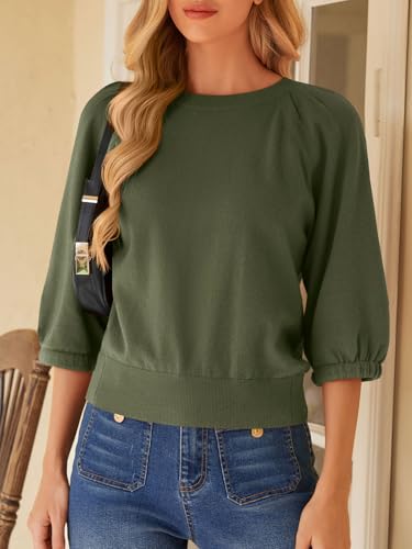 Image of UNCLECAT Women's Puff Short Sleeve Sweater Summer Lightweight Knit Tops Crew Neck Casual Cropped Sweaters