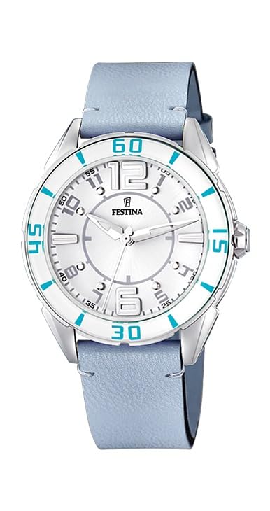 Festina Reloj Mujer F16492/7 Outlet Caja de Acero Inoxidable 316l Plateado Correa de Piel Azul