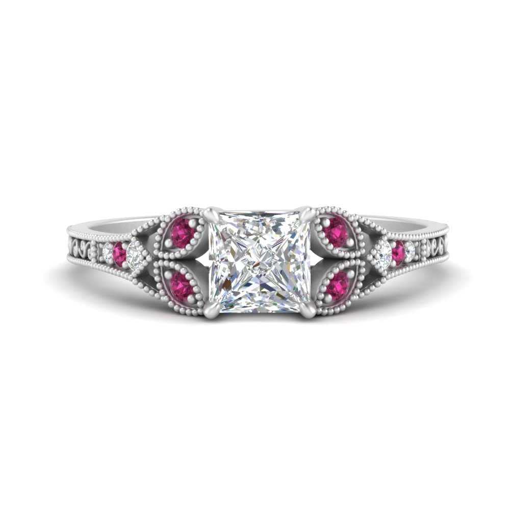 Anillo de compromiso vintage plata 925 zafiro rosa princesa pavé SR-D194 6