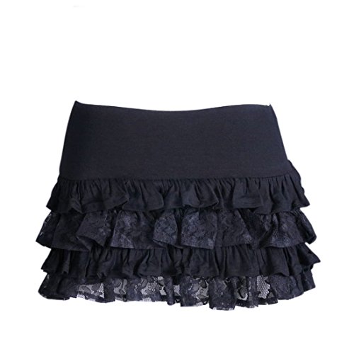 HaoLin Steampunk Retro Victorian Punk Cincher Lace up Long Ruffle Mini Skirt Black