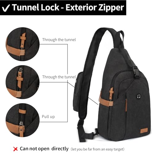 Sling Bag for Men, Large Crossbody Bag Men with Anti Theft Tunnel Lock Zipper Canvas Sling Backpack for Travel Hiking2