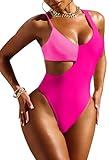 Pink Queen Sexy One Piece Bathing Suit Women Cheeky High Waisted Tummy Control Swimsuit Monokini Rose Pink XL