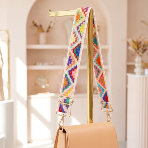 Image of Wide Purse straps Crochet Flower replacement crossbody for Handbag Adjustable Embroidery Knit Guitar Shoulder strap
