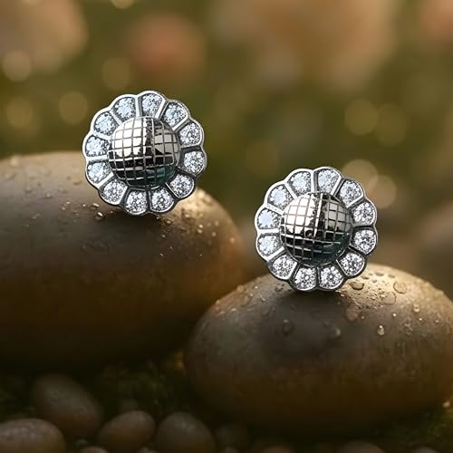 Image of Silver Sunflower Stud Earrings
