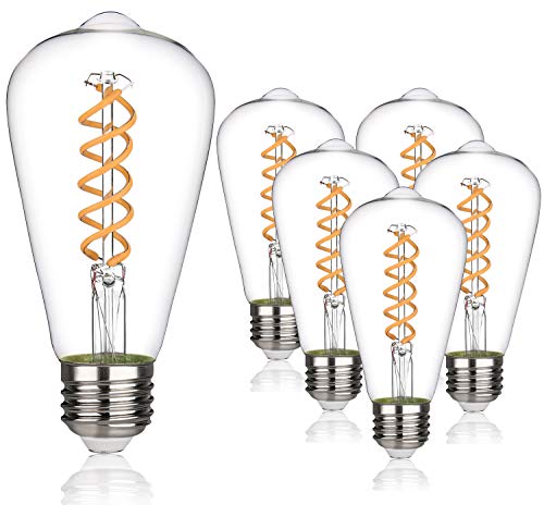 Exclusive Discount 60% Price MYEMITTING Vintage LED Edison Bulbs, 6W Equivalent to 60W, Dimmable, High Brightness 600LM Warm White 2700K, ST58 Antique Flexible Spial LED Filament Bulbs, E26 Medium Base, Clear Glass 6 Pack