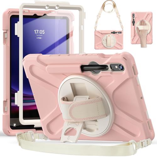 Coque Samsung Galaxy Tab S10 Lite rose avec bandoulière pour travailler partout en toute sécurité