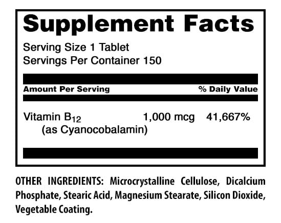 Amazing Formulas Vitamin B12 (Cyanocobalamin) 1000 Mcg per Serving | 150 Tablets Supplement | Gluten-Free | Made in USA — Amazon image 2
