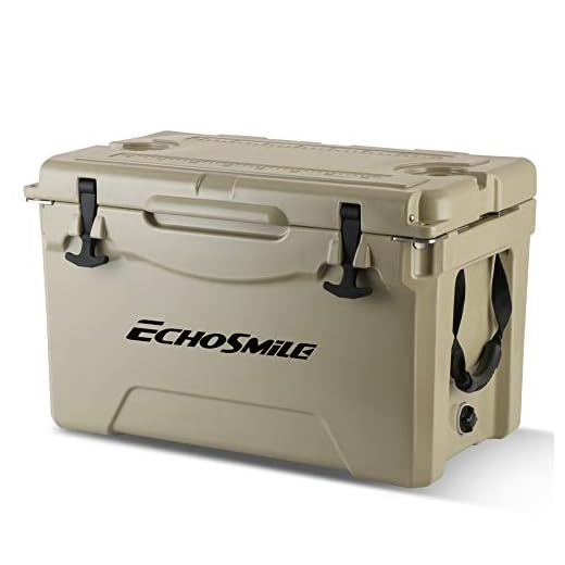 EchoSmile 35 Quart Rotomolded Cooler, 5 Days Protale Ice Cooler, Tan Ice Chest with Built-in Bottle Openers, Cup Holders, and Fish Ruler, Suit for BBQ, Camping, Pincnic, and Other Outdoor Activities