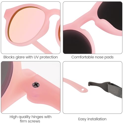 HECCEI Baby Sunglasses with Strap - UV Protection Pebble Sunglasses, Polarized, Bendable, For Newborns 0-24 Months3