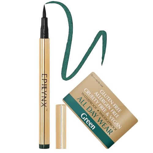 EPILYNX Liquid Eyeliner - Hypoallergenic Eyeliner with Fine Brush Tip, Long-Lasting Waterproof Eye Liner - Cruelty-Free, Vegan, Gluten-Free, Smooth Application Liquid Eye Liner, Green 2mL