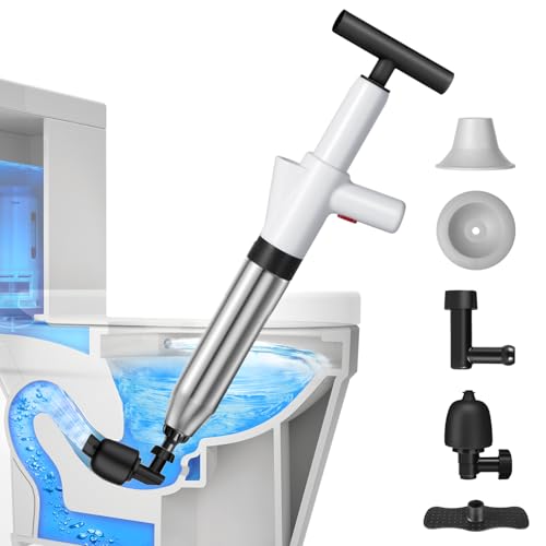 TheElves Toilet Plunger,High Pressure Air Drain Blaster Kit, Stainless Steel Plungers for Bathroom/Floor Drain/Shower/Sink/Bathtub/Clogged Pipe-White TheElves Toilet Plunger,High Pressure Air Drain Blaster Kit, Stainless Steel Plungers for Bathroom/Floor Drain/Shower/Sink/Bathtub/Clogged Pipe-White