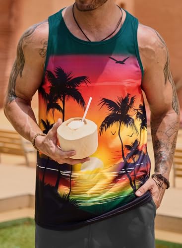 Image of VOGSTART Mens Hawaiian Beach Tank Tops Summer Vacation Muscle Top Graphic Sleeveless Shirts (S-3XL)