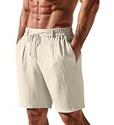 TAFLE Mens Linen Shorts Casual Elastic Waist Drawstring Lightweight Vacation Summer Beach Shorts ...